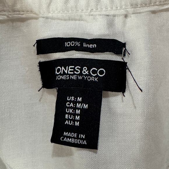 Jones & Co Medium Linen Top Button-Up Sleeveless Hi-Low Semi-Sheer Collar White - Picture 7 of 8